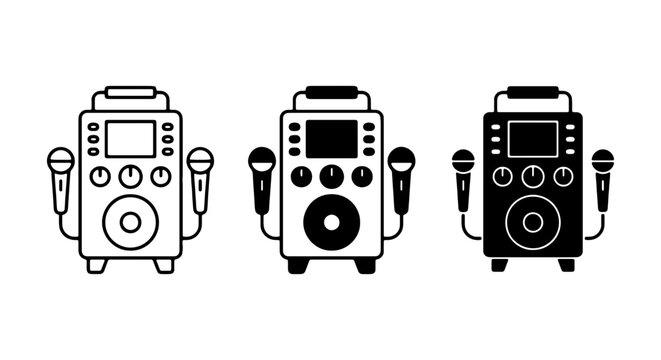 Karaoke Machine Icons, Portable Speaker Vector Graphics, Music Entertainment Set