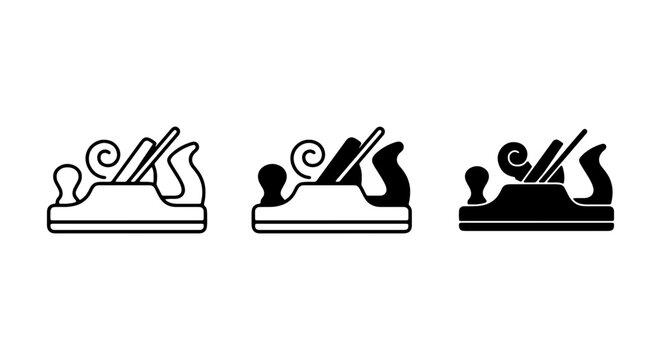 Woodworking Plane Icons, Carpentry Tool Vector Set, Hand Planer Graphics