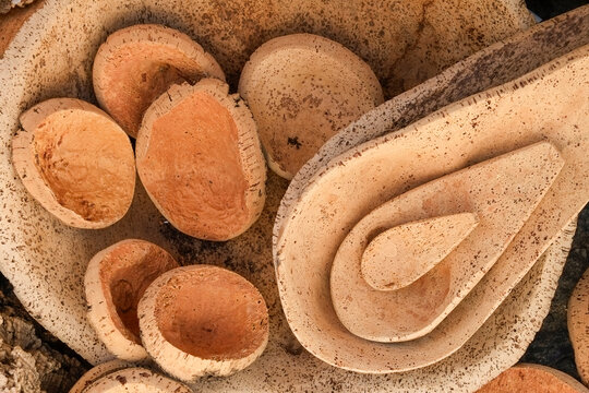 Rustic cork bowls and natural Portuguese craft objects
