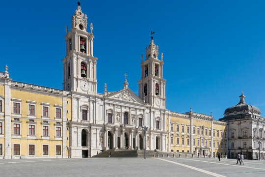 Baroque palace basilica facade in Mafra
