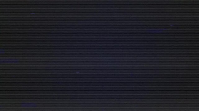 Glitchy dark screen with horizontal lines and subtle color distortions, representing static interference or a corrupted signal.