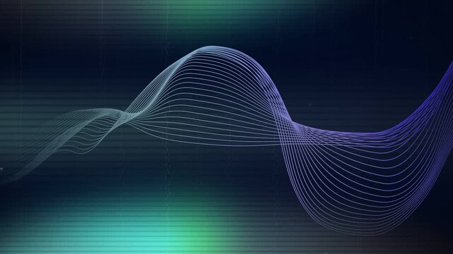 Left sweep starting motion, multiline ribbon flowing, scanline slicing, showing abstract waveform