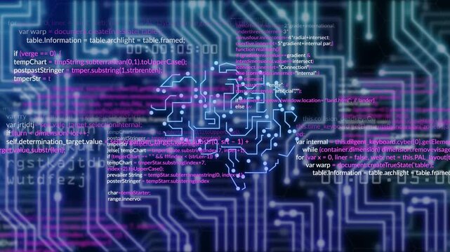 Glowing nodes converging at center activating brain-shaped circuit pulsing and routing data flows