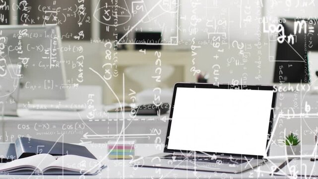 On load math overlay drifting, thickening over laptop while panning and zooming, showing formulas