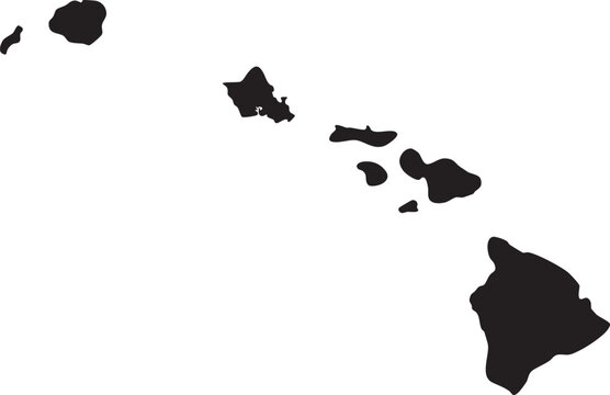 Black silhouette map of the Hawaiian Islands a simple vector illustration for geographic projects and travel designs isolated on white background