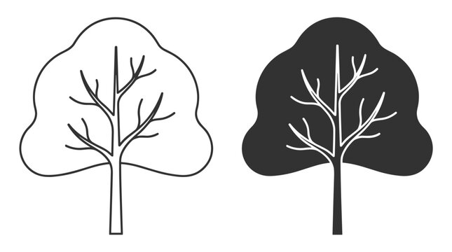 tree icon line art and silhouette vector illustration for environmental and nature design on transparent background