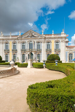 Palace of Queluz fa&ccedil;ade and formal garden near Lisbon