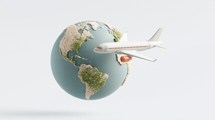 Naklejka premium Airplane circling the globe illustrating international travel, tourism, and global transportation concepts