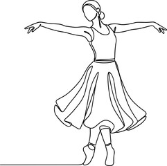 Elegant Ballerina Continuous Line Drawing - Graceful Dancer in Motion © Afganganteng