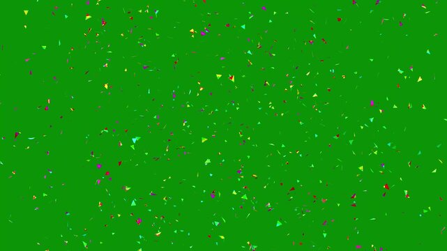 Falling festive confetti on green background. golden confetti slow motion overlay. realistic double burst for party video invitation 4k, confetti explosion isolated for black friday big sale