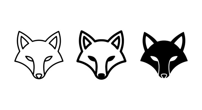 Fox Head Icons, Minimalist Animal Graphics, Wild Canine Vector Set