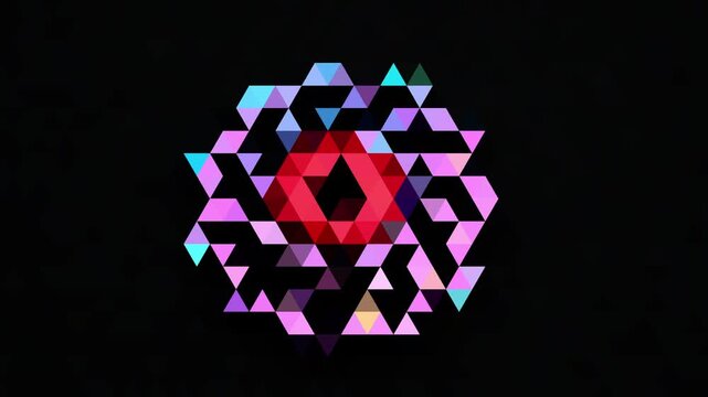 interlocking colored geometric shapes changing abstract motion background, mosaic pattern