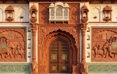 Obraz premium Intricate architectural details of a traditional indian palace facade.