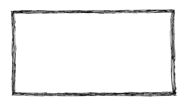 Hand-drawn charcoal border animation, minimalist sketchy frame on Alpha channel, artistic messy line border for creative video projects.