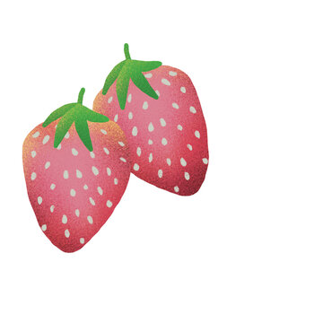 Hand drawn strawberry Rustic fruit clipart set with noise texture. Transparent background, perfect for die-cut stickers.