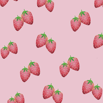 Seamless fruit pattern with vintage grain texture scattered strawberry Transparent background, perfect for die-cut stickers.