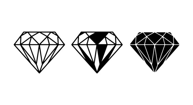 Diamond Icons Set: Geometric Gemstone Graphics, Faceted Jewel Silhouettes, Luxury Symbol Vector