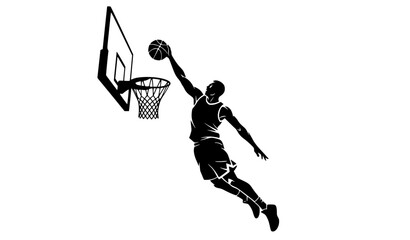 Dynamic basketball slam dunk silhouette vector with angled composition and energetic sports action design © Rune Veil