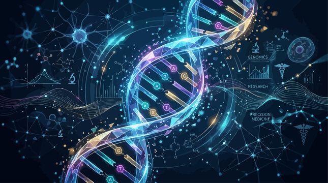 Dynamic Digital Representation of a DNA Double Helix Illustrating Advanced Genetic Research and Biotechnology Innovation in a Futuristic Scientific Environment