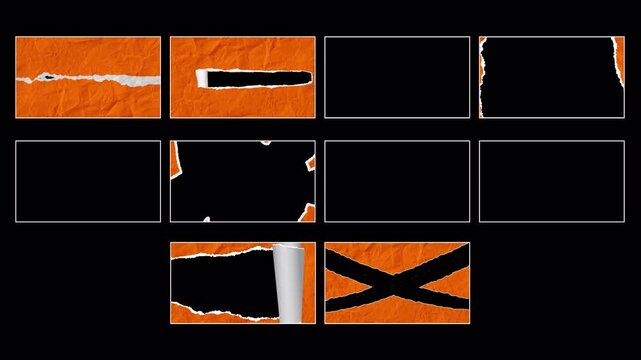 Orange Torn Paper Transitions and Ripped Page Frames 2D Animation with Transparent Background