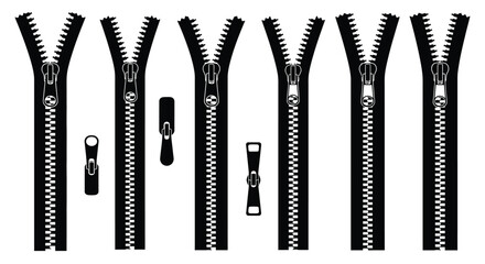 Black zipper silhouettes with sliders isolated on white background silhouette © RASHIDA