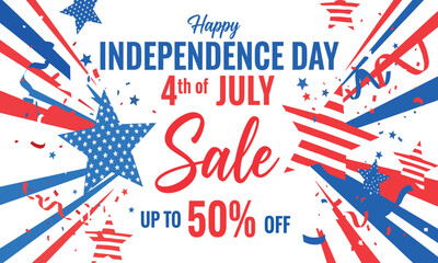 Fototapeta premium Independence day sale banner 4th of july promotion with stars and stripes