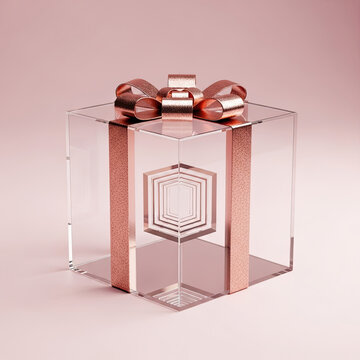 Rose gold gift box with ribbon acrylic display and infinite reflection