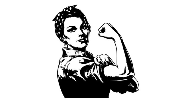 Woman flexing arm in solidarity during protest against inequality vector silhouette