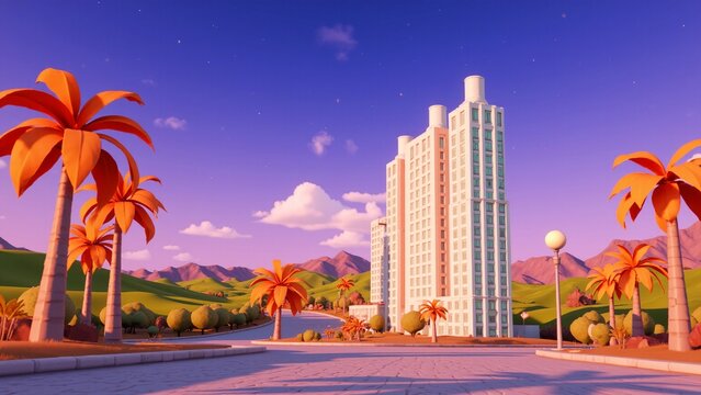 Modern Low Poly Cityscape at Twilight