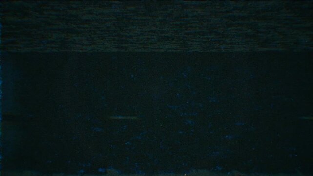 Abstract dark blue digital noise glitch effect video with vhs aesthetic distortion and grainy scan lines.