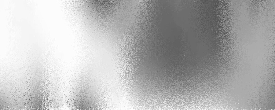 Silver metal effect foil. Silver texture. Gradient background. Metal surface print. Glitter backdrop. Silver reflecting gloss plate. Shine metalic bg for design cards, prints. Vector illustration