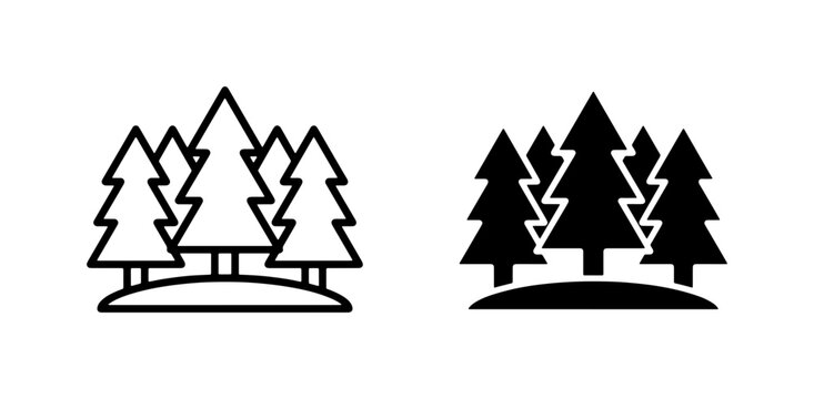 Forest Icons, Evergreen Trees, Nature Landscape, Pine Wood Silhouette, Vector Graphics