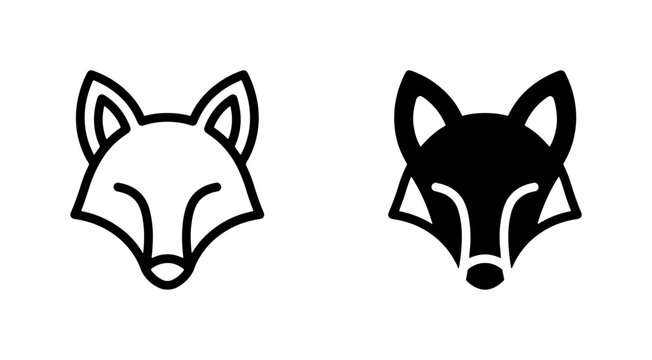 Fox Head Icons, Minimalist Animal Graphics, Simple Woodland Creature Vector Art