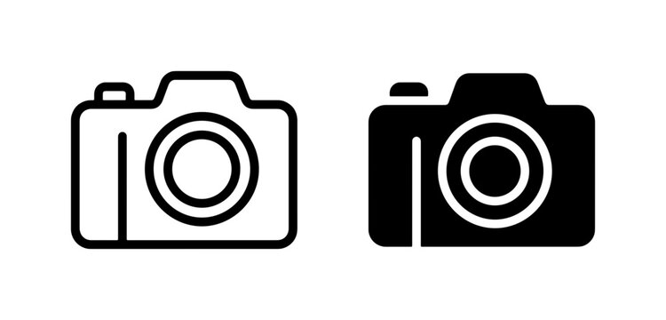 Camera Icons, Photography Symbols, Digital Camera Vector Graphics, Silhouette and Outline
