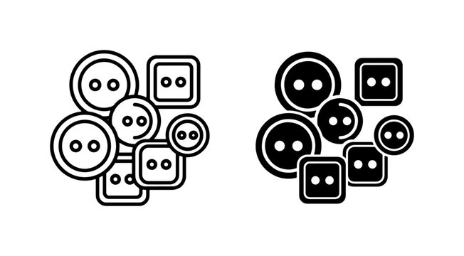 Set of 7 Round and Square Buttons, Vector Icons, Sewing Notions, Craft Supplies, Clothing Fasteners