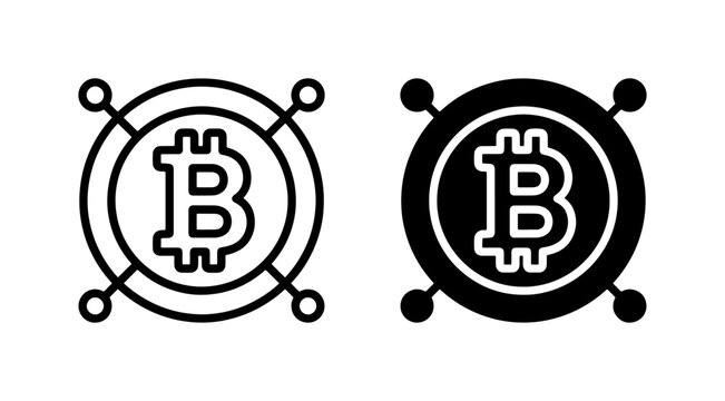 Bitcoin Cryptocurrency Icons, Digital Coin Symbols, Blockchain Technology, Financial Network Icons
