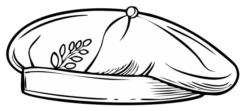 Outlined illustration of a beret with an olive branch
