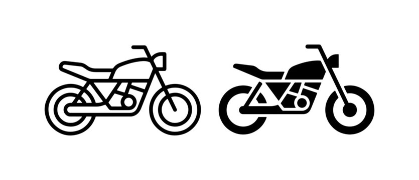 Motorcycle Icons, Vintage Bike Silhouette, Retro Transport Vector Graphics