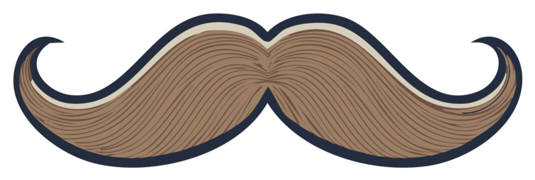 Stylized Brown Curled Handlebar Moustache Vector Graphic Illustration