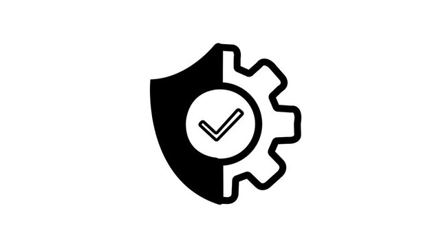 Cyber Security and Technical Support Concept Animation Featuring a Protective Shield with Checkmark and Rotating Gear Mechanism for Data Protection and System Safety 4k , with video animation.
