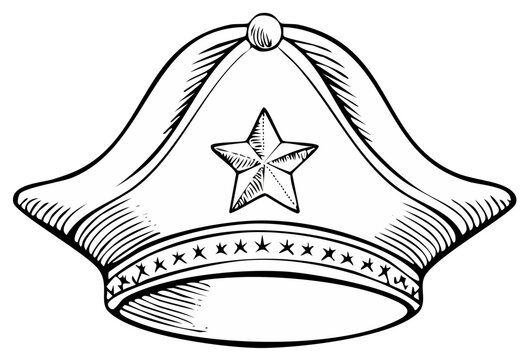 Antique Tricorne Hat with Star Emblem Sketch Symbolizing Military or Naval Officer