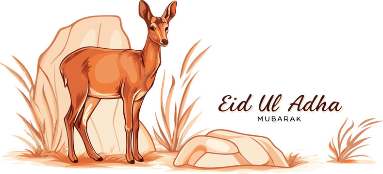 Eid Ul Adha Mubarak with Deer vector illustration.