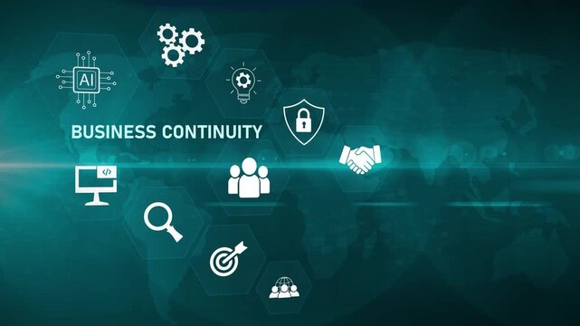 Business Continuity concept .Backup, Duplication, Communication, Recovery, flexibility, Contingency, Planning, Training, Testing, optical lager light background