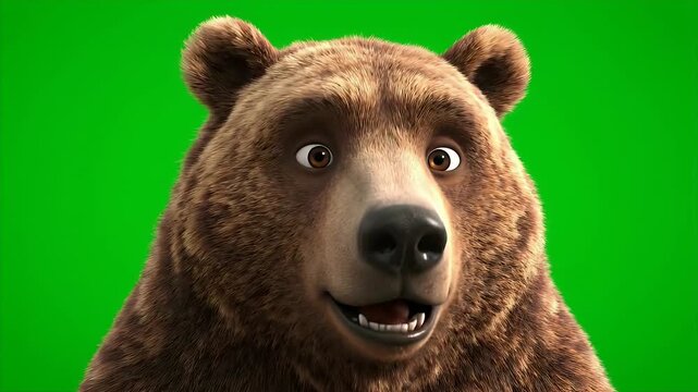 Brown bear on green screen background.