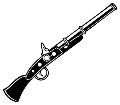 Vintage Musket Firearm with Ornate Details and Wooden Stock Vector Illustration