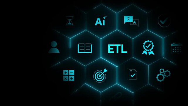 ETL concept infographic with icons and with gears on optical lager light background