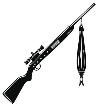 Air Rifle Illustration with Scope and Sling in Black and White