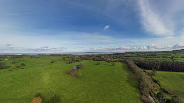 Aerial View of Flintshire Countryside and the Dee Estuary near Whitford, Wales