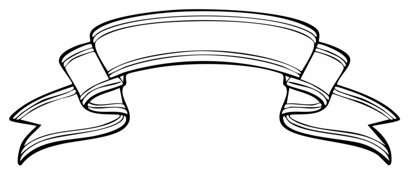 Empty Curved Ribbon Banner with Double Lines Hand Drawn Design