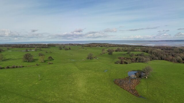 Aerial View of Flintshire Countryside and the Dee Estuary near Whitford, Wales